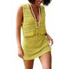 image:imageKumufenc Womens Tie Front Tops with Short Skirts Summer Sleeveless 2 Piece Sets Beach Casual Crochet Coverups