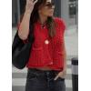 image:imageWomens Knit Vest Tops Sleeveless Cropped Chunky Sweater Vests Botton Down Lightweight Cardigan with PocketsRed