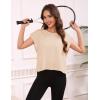 image:imageKumufenc Women Short Sleeve Workout Shirts Open Back Tops Casual Yoga Y2k Athletic Gym Slouchy Crop Running TeesApricot
