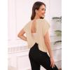 image:imageKumufenc Women Short Sleeve Workout Shirts Open Back Tops Casual Yoga Y2k Athletic Gym Slouchy Crop Running TeesApricot