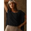 image:imageKumufenc Women Short Sleeve Workout Shirts Open Back Tops Casual Yoga Y2k Athletic Gym Slouchy Crop Running TeesBlack
