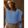 image:imageKumufenc Women Short Sleeve Workout Shirts Open Back Tops Casual Yoga Y2k Athletic Gym Slouchy Crop Running TeesBlue