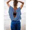 image:imageKumufenc Women Short Sleeve Workout Shirts Open Back Tops Casual Yoga Y2k Athletic Gym Slouchy Crop Running TeesBlue