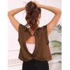 image:imageKumufenc Women Short Sleeve Workout Shirts Open Back Tops Casual Yoga Y2k Athletic Gym Slouchy Crop Running TeesCoffee