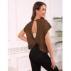 image:imageKumufenc Women Short Sleeve Workout Shirts Open Back Tops Casual Yoga Y2k Athletic Gym Slouchy Crop Running TeesCoffee