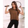 image:imageKumufenc Women Short Sleeve Workout Shirts Open Back Tops Casual Yoga Y2k Athletic Gym Slouchy Crop Running TeesCoffee