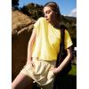 image:imageKumufenc Women Short Sleeve Workout Shirts Open Back Tops Casual Yoga Y2k Athletic Gym Slouchy Crop Running TeesDeep Yellow
