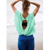 image:imageKumufenc Women Short Sleeve Workout Shirts Open Back Tops Casual Yoga Y2k Athletic Gym Slouchy Crop Running TeesGreen