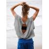 image:imageKumufenc Women Short Sleeve Workout Shirts Open Back Tops Casual Yoga Y2k Athletic Gym Slouchy Crop Running TeesGrey