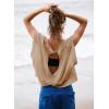image:imageKumufenc Women Short Sleeve Workout Shirts Open Back Tops Casual Yoga Y2k Athletic Gym Slouchy Crop Running TeesKhaki
