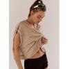 image:imageKumufenc Women Short Sleeve Workout Shirts Open Back Tops Casual Yoga Y2k Athletic Gym Slouchy Crop Running TeesKhaki