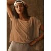 image:imageKumufenc Women Short Sleeve Workout Shirts Open Back Tops Casual Yoga Y2k Athletic Gym Slouchy Crop Running TeesKhaki