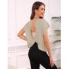 image:imageKumufenc Women Short Sleeve Workout Shirts Open Back Tops Casual Yoga Y2k Athletic Gym Slouchy Crop Running TeesLightbrown