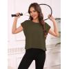 image:imageKumufenc Women Short Sleeve Workout Shirts Open Back Tops Casual Yoga Y2k Athletic Gym Slouchy Crop Running TeesOlive
