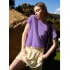 image:imageKumufenc Women Short Sleeve Workout Shirts Open Back Tops Casual Yoga Y2k Athletic Gym Slouchy Crop Running TeesPurple