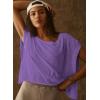 image:imageKumufenc Women Short Sleeve Workout Shirts Open Back Tops Casual Yoga Y2k Athletic Gym Slouchy Crop Running TeesPurple
