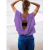 image:imageKumufenc Women Short Sleeve Workout Shirts Open Back Tops Casual Yoga Y2k Athletic Gym Slouchy Crop Running TeesPurple
