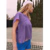 image:imageKumufenc Women Short Sleeve Workout Shirts Open Back Tops Casual Yoga Y2k Athletic Gym Slouchy Crop Running TeesPurple