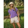 image:imageKumufenc Women Short Sleeve Workout Shirts Open Back Tops Casual Yoga Y2k Athletic Gym Slouchy Crop Running TeesPurple