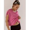 image:imageKumufenc Women Short Sleeve Workout Shirts Open Back Tops Casual Yoga Y2k Athletic Gym Slouchy Crop Running TeesRose Red
