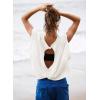 image:imageKumufenc Women Short Sleeve Workout Shirts Open Back Tops Casual Yoga Y2k Athletic Gym Slouchy Crop Running TeesWhite