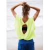 image:imageKumufenc Women Short Sleeve Workout Shirts Open Back Tops Casual Yoga Y2k Athletic Gym Slouchy Crop Running TeesYellow Green