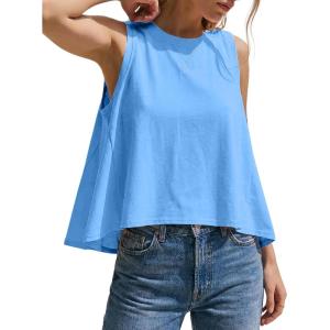 image:imageKumufenc Women Summer Casual Flowy Tops Loosefit Crop Tank Tops Sleeveless Crewneck High Low TopBlue