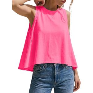 image:imageKumufenc Women Summer Casual Flowy Tops Loosefit Crop Tank Tops Sleeveless Crewneck High Low TopRosered