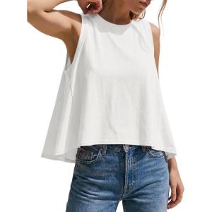 image:imageKumufenc Women Summer Casual Flowy Tops Loosefit Crop Tank Tops Sleeveless Crewneck High Low TopWhite