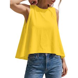 image:imageKumufenc Women Summer Casual Flowy Tops Loosefit Crop Tank Tops Sleeveless Crewneck High Low TopYellow