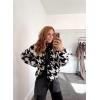 image:imageKumufenc Printed Sherpa Jacket for Women Long Sleeve Button Down Fuzzy Fleece Coat Y2K Outerwear with PocketsBlack