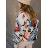 image:imageKumufenc Printed Sherpa Jacket for Women Long Sleeve Button Down Fuzzy Fleece Coat Y2K Outerwear with PocketsBlue