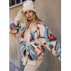 image:imageKumufenc Printed Sherpa Jacket for Women Long Sleeve Button Down Fuzzy Fleece Coat Y2K Outerwear with PocketsBlue