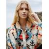 image:imageKumufenc Printed Sherpa Jacket for Women Long Sleeve Button Down Fuzzy Fleece Coat Y2K Outerwear with PocketsBlue