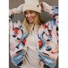image:imageKumufenc Printed Sherpa Jacket for Women Long Sleeve Button Down Fuzzy Fleece Coat Y2K Outerwear with PocketsBlue
