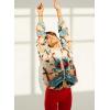 image:imageKumufenc Printed Sherpa Jacket for Women Long Sleeve Button Down Fuzzy Fleece Coat Y2K Outerwear with PocketsBlue