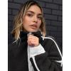 image:imageKumufenc Womens Fleece Sweatshirts Half Zip Pullover Long Sleeve Oversized Workout Crop Tops Hoodie With PocketBlack