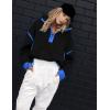 image:imageKumufenc Womens Fleece Sweatshirts Half Zip Pullover Long Sleeve Oversized Workout Crop Tops Hoodie With PocketBlackblue