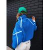 image:imageKumufenc Womens Fleece Sweatshirts Half Zip Pullover Long Sleeve Oversized Workout Crop Tops Hoodie With PocketBlue
