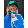image:imageKumufenc Womens Fleece Sweatshirts Half Zip Pullover Long Sleeve Oversized Workout Crop Tops Hoodie With PocketBlue
