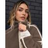 image:imageKumufenc Womens Fleece Sweatshirts Half Zip Pullover Long Sleeve Oversized Workout Crop Tops Hoodie With PocketBrown