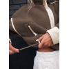 image:imageKumufenc Womens Fleece Sweatshirts Half Zip Pullover Long Sleeve Oversized Workout Crop Tops Hoodie With PocketBrown