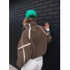 image:imageKumufenc Womens Fleece Sweatshirts Half Zip Pullover Long Sleeve Oversized Workout Crop Tops Hoodie With PocketBrown