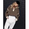 image:imageKumufenc Womens Fleece Sweatshirts Half Zip Pullover Long Sleeve Oversized Workout Crop Tops Hoodie With PocketBrown