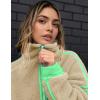 image:imageKumufenc Womens Fleece Sweatshirts Half Zip Pullover Long Sleeve Oversized Workout Crop Tops Hoodie With PocketBrown Green