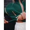 image:imageKumufenc Womens Fleece Sweatshirts Half Zip Pullover Long Sleeve Oversized Workout Crop Tops Hoodie With PocketPinkgreen