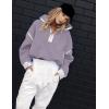image:imageKumufenc Womens Fleece Sweatshirts Half Zip Pullover Long Sleeve Oversized Workout Crop Tops Hoodie With PocketPurple