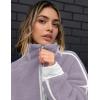 image:imageKumufenc Womens Fleece Sweatshirts Half Zip Pullover Long Sleeve Oversized Workout Crop Tops Hoodie With PocketPurple