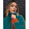 image:imageKumufenc Womens Fleece Sweatshirts Half Zip Pullover Long Sleeve Oversized Workout Crop Tops Hoodie With PocketRedgreen