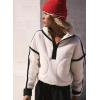 image:imageKumufenc Womens Fleece Sweatshirts Half Zip Pullover Long Sleeve Oversized Workout Crop Tops Hoodie With PocketWhite Black